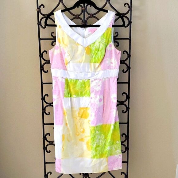 LILLY PULITZER Patchwork Sheath Dress - Size 8 - Picture 1 of 7
